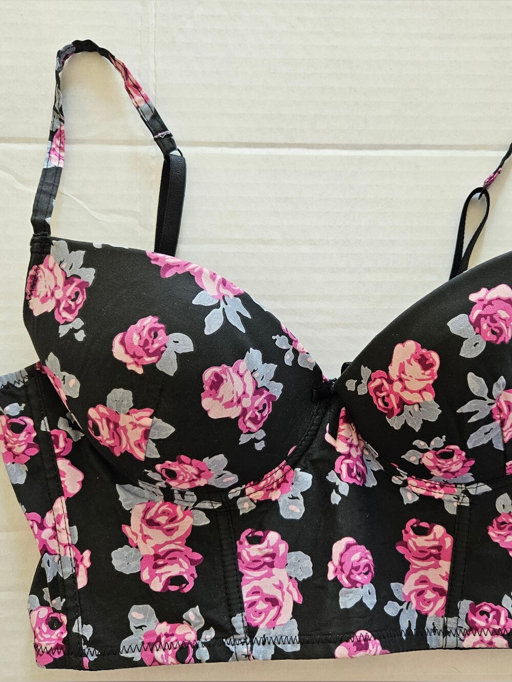 Pink Cookie Y2K Floral Skull Bustier Bra 36B Punk Emo